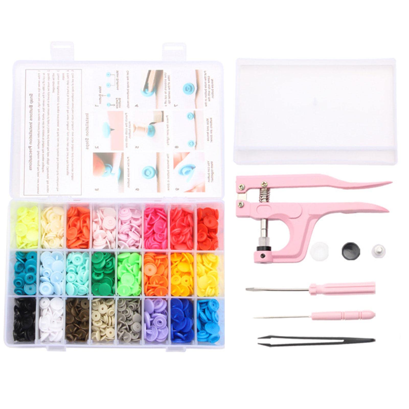 Botones 360 Juegos de Broches de Resina Kit de Punzón Artesanía Ropa Manualidades Botones Juego Alicates de Presión Manual con Herramientas Adecuado P