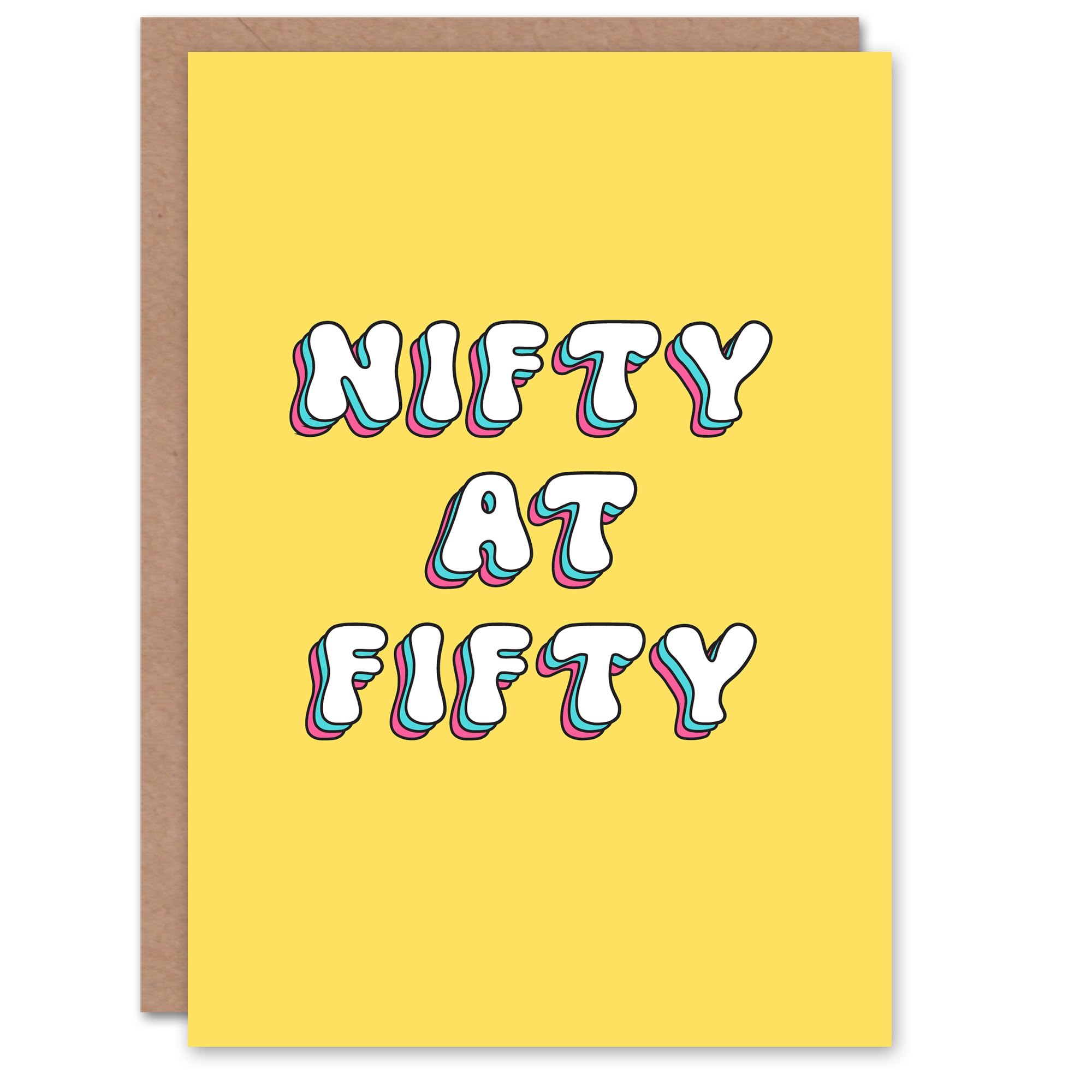 Artery8 Greeting Card Nifty At Fifty Attractive Stylish Retro Yellow For Her Woman Wife Gran Mum Sister Birthday Card