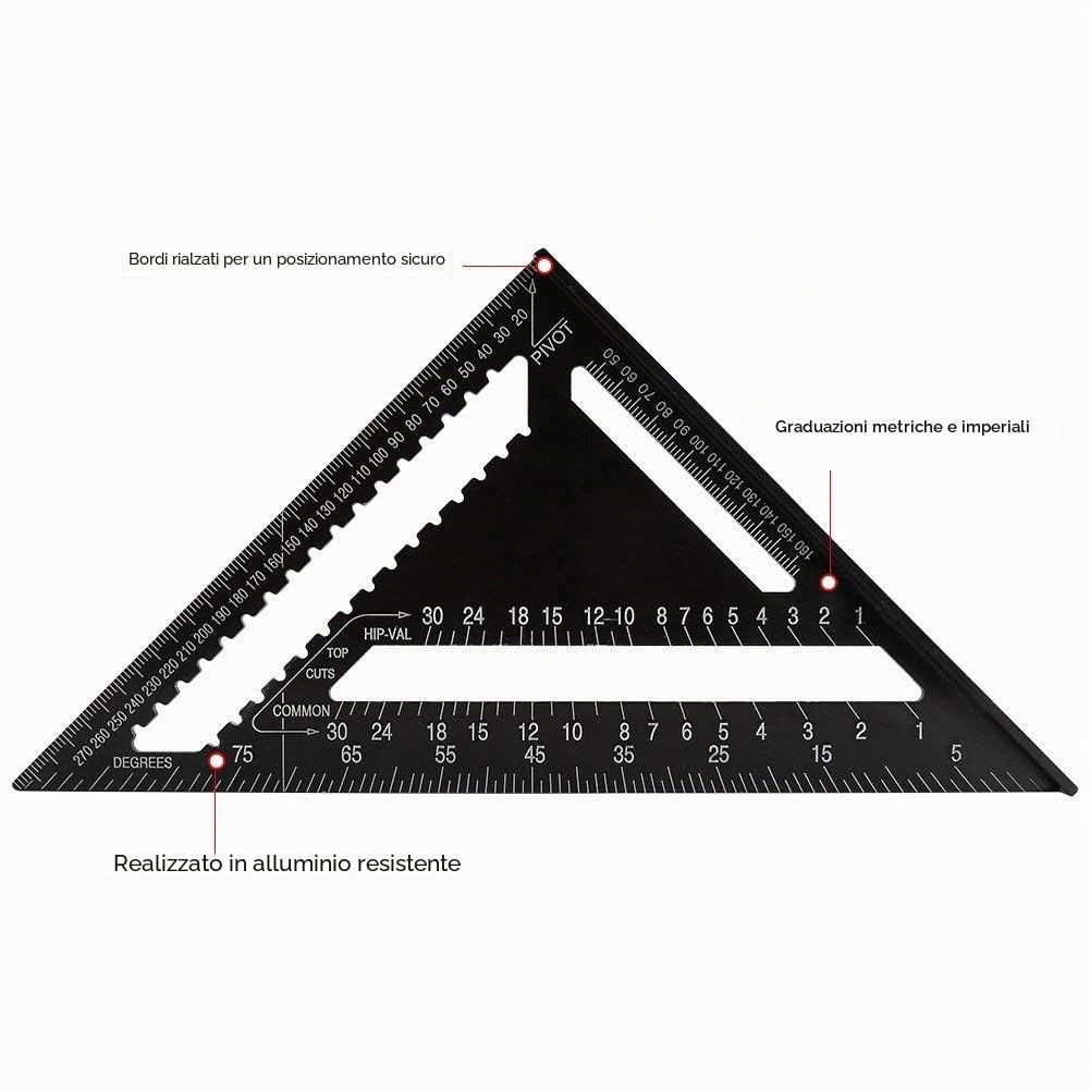 Goniometro angolare quadrato in lega di alluminio da 30,5 cm, strumento di misurazione per falegnameria con fermata metrica per falegnami