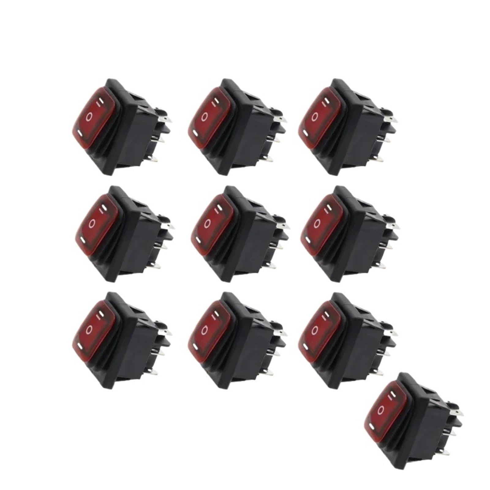 AUOQKQUT 10pcs 3D6P-RED on-off-on 220V Heavy Duty 6 pin DPDT Auto Boat Marine Toggle Rocker Switch with LED 30x22mm