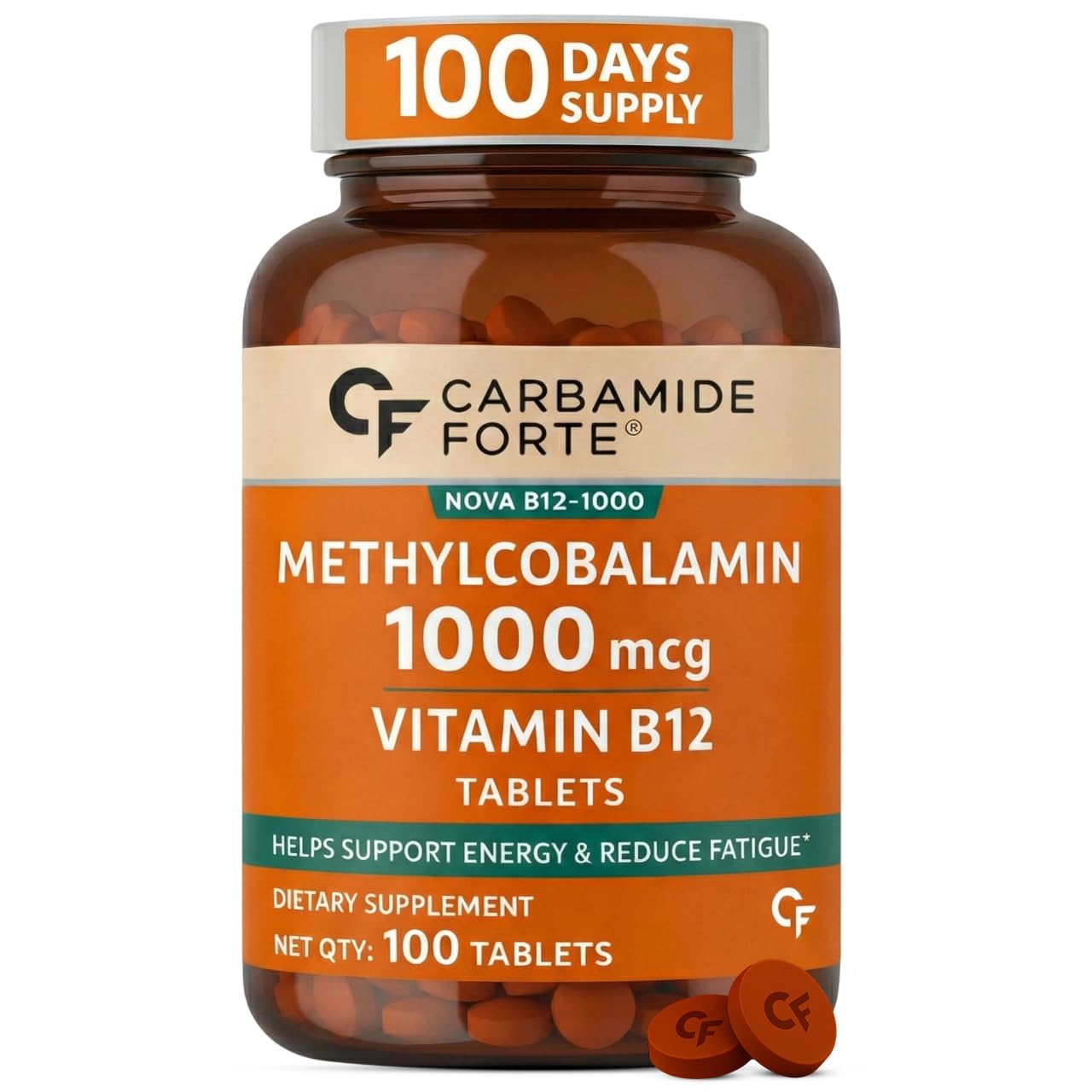 Carbamide Forte Vitamin B12 Tablets 1000mcg -Active form of Methylcobalamin Vitamin B12 Supplements for Men & Women- 100 Veg Tablets