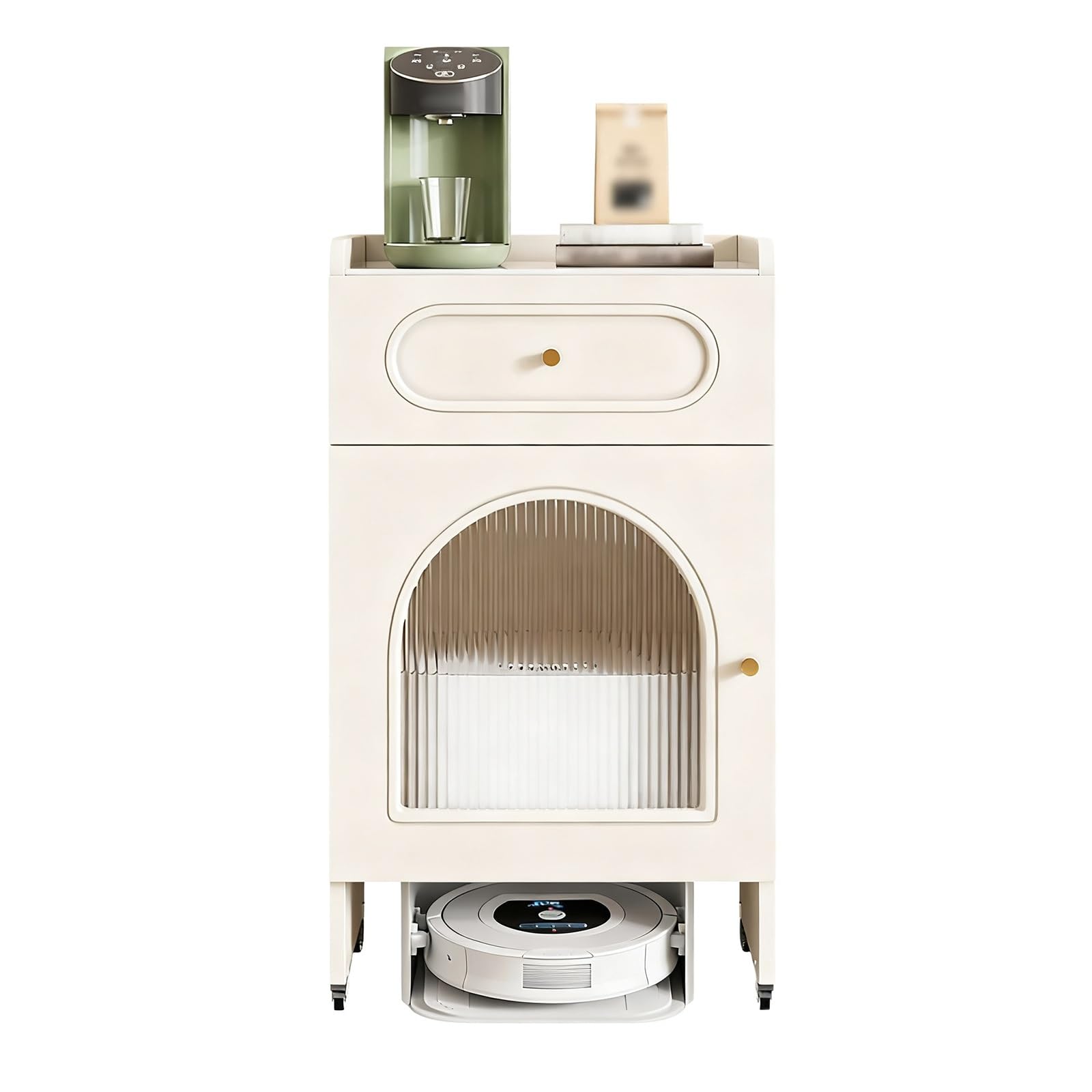 BHGFYXBS Robot Vacuum Sto Cabinet With Sintered Stone Top Le Side Table For Robot Cleaner Slish With Doors For Living Room Home Office & Kitchen,White,White