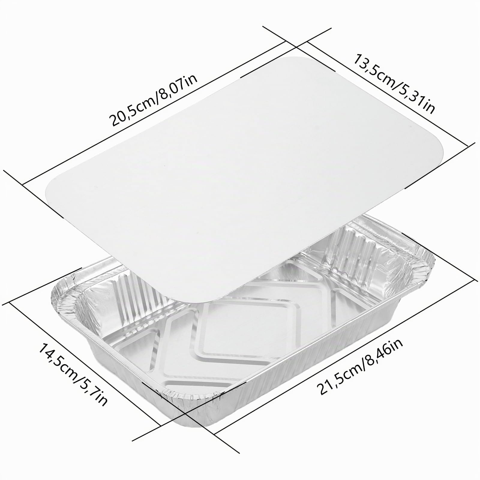 100 Pièces Barquette Aluminium 850 ml avec Couvercle, Plateau Jetable pour Cuisson Four, Barbecue Cuisine et Plats à Emporter, Format 21,3 x 14,3 x 4,3 cm
