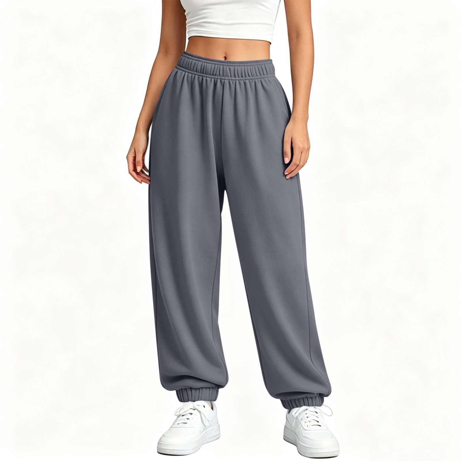 Pantaloni da Jogging Donna Pantaloni Sportivi Vita Alta Pantalone a Gamba Larga Larghi e Morbidi Pantalone Baggy con Tasche Tinta Unita Pants Lunghi con Coulisse Regolabile per Yoga e Fitness
