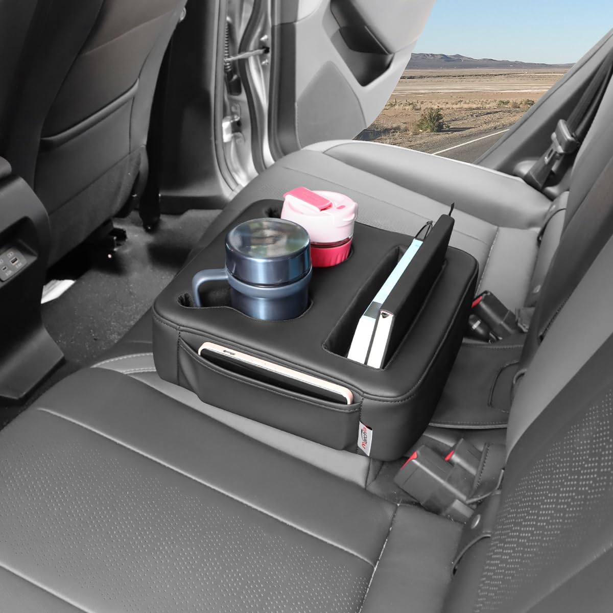 MARCHFA Organizer per sedile auto, universale, accessori per sedile posteriore auto, con 2 portabicchieri