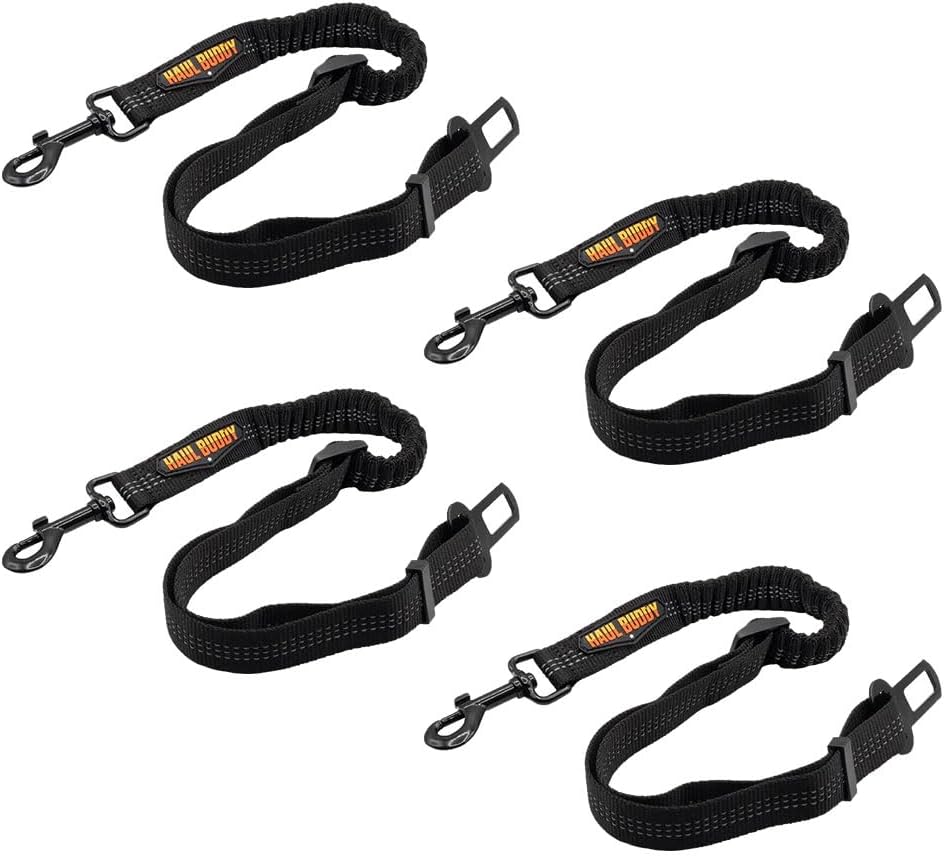 Mytee Products 4 Pack Nylon Dog Seat Belt for Car w/Elastic Buffer Design and 360° Rotatable Swivel Clasp - 18-7/8" to 26" Adjustable Dog Car Harness, Essential Dog Travel Accessories - Black