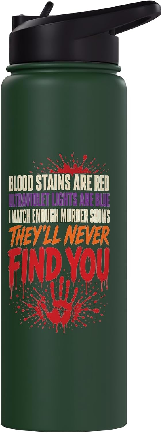 Halloween Blood Stains Are Red True Crime Funny Poem Gift Stainless Steel Insulated Water Bottle image 3