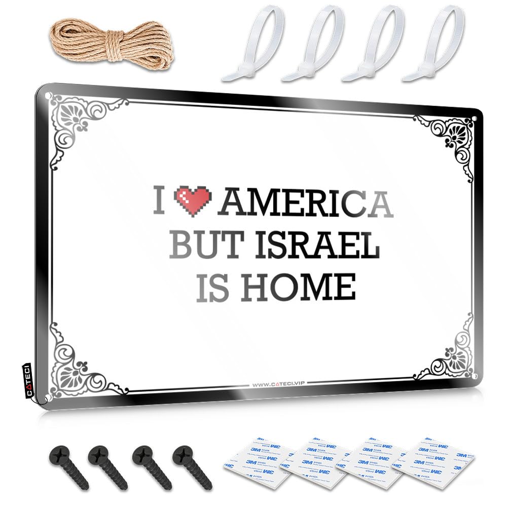 Poster mural rustique I Love America But Israel Is Home déco métal 30x40cm