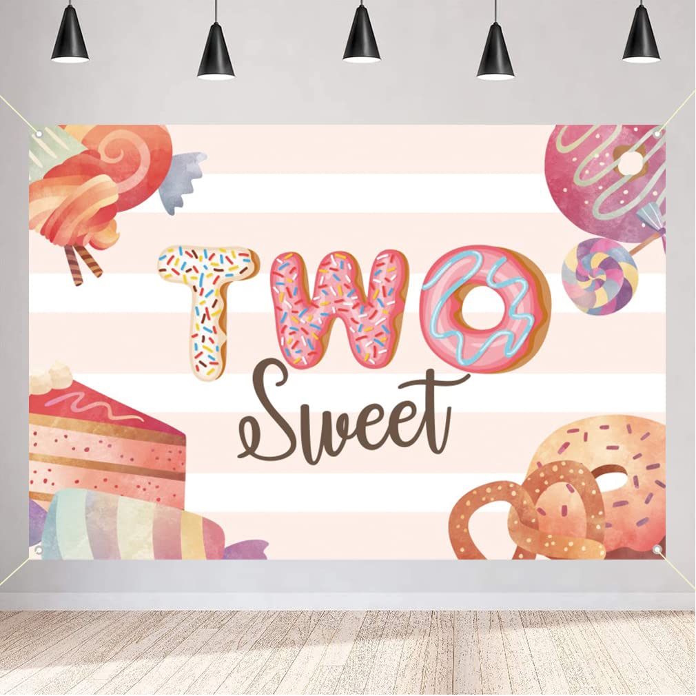 2nd Birthday Decorations for Girl Two Sweet Donut Theme 2nd Birthday Backdrop Photo Background