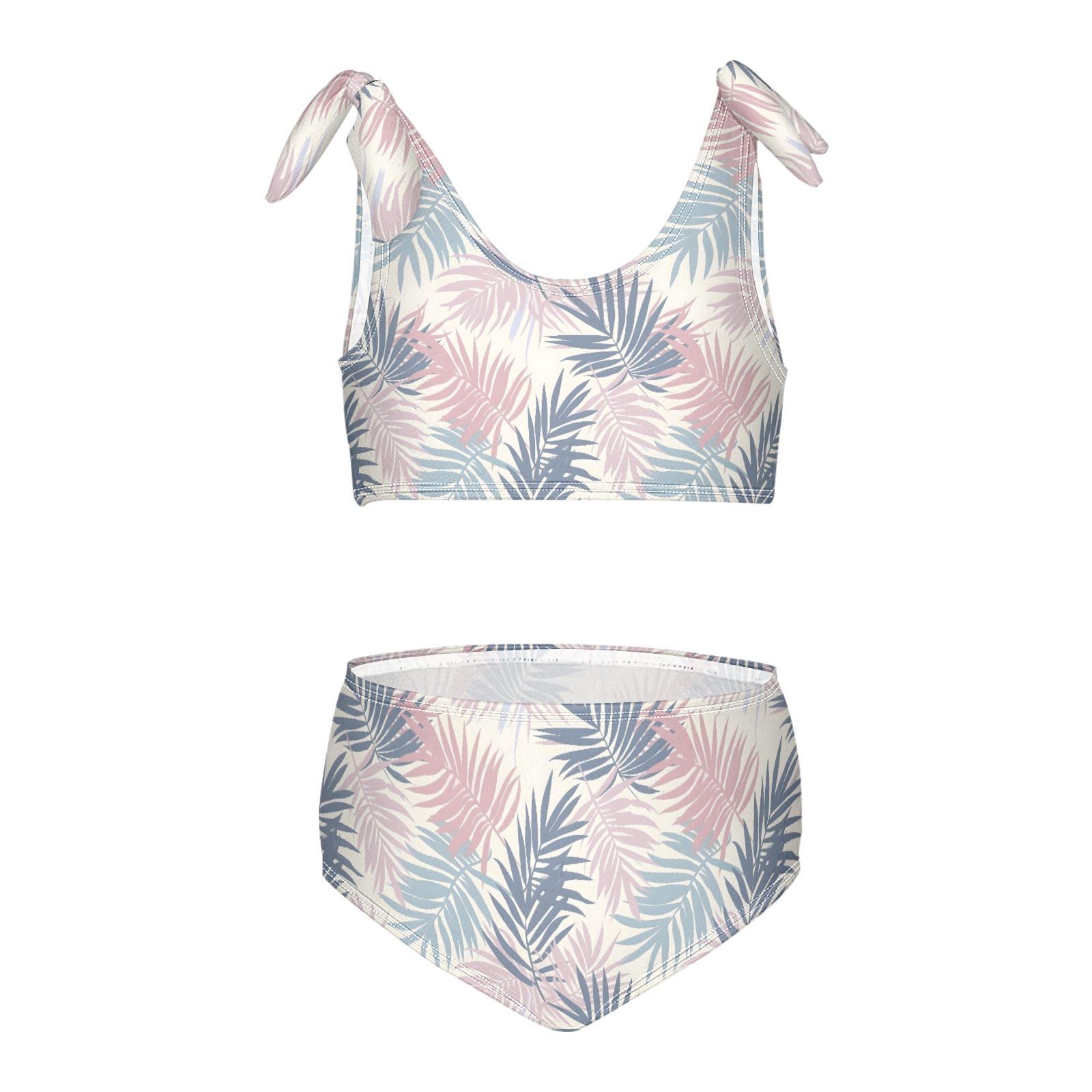 Palm Leaf Girls Two Piece Tankini Swimsuits Summer Bathing Suit Beach Swimwear Set, 5-6T