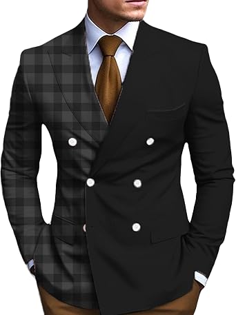 Mens Stylish Slim Fit Button Blazers Printed Notch Lapel Double Breasted Suit Jackets Dinner Prom Party Wedding Sport Coat