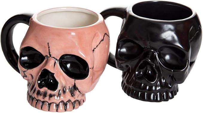 Calhoun Skeleton Skull Shaped Halloween Ceramic Coffee Mug - Set of 2-15 oz