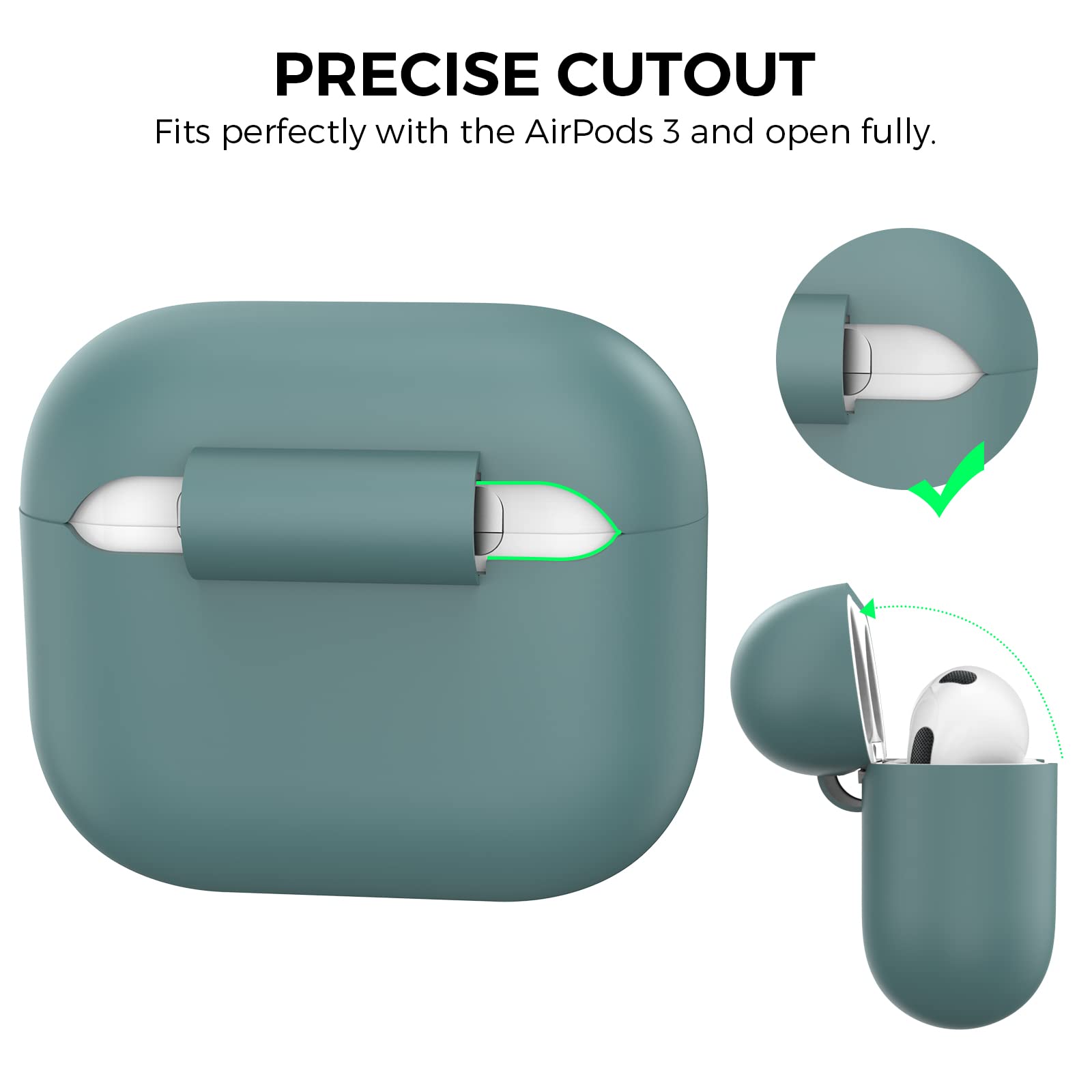 AhaStyle Coque AirPods 3, Étui en Silicone Souple Protection AirPods 3rd Housses Antichoc Intégrales pour Apple AirPods 3ᵉ Génération 2021 (Pine Green, sans Mousqueton) - 4