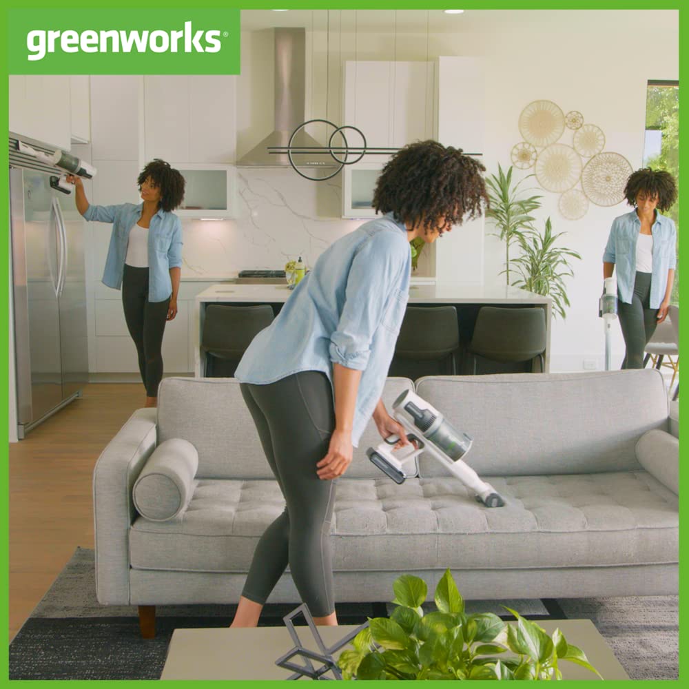 Greenworks 24 V draadloze steelstofzuiger, licht, draagbaar, anti-allergeen HEPA-filter, harde vloer, tapijt, auto, 4 Ah accu en 30 minuten oplaadtijd (groen