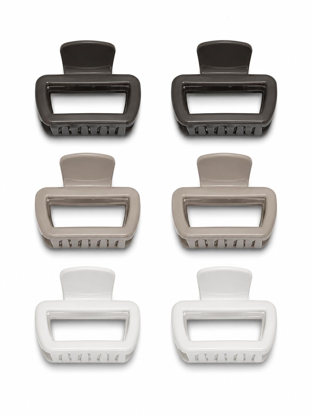 Mini Hair Claw Clips Set of 6 | Matte Rectangle Jaw Clips | Strong Hold Hair Clamps for Women & Girls | Neutral Black, Grey & White-image-42