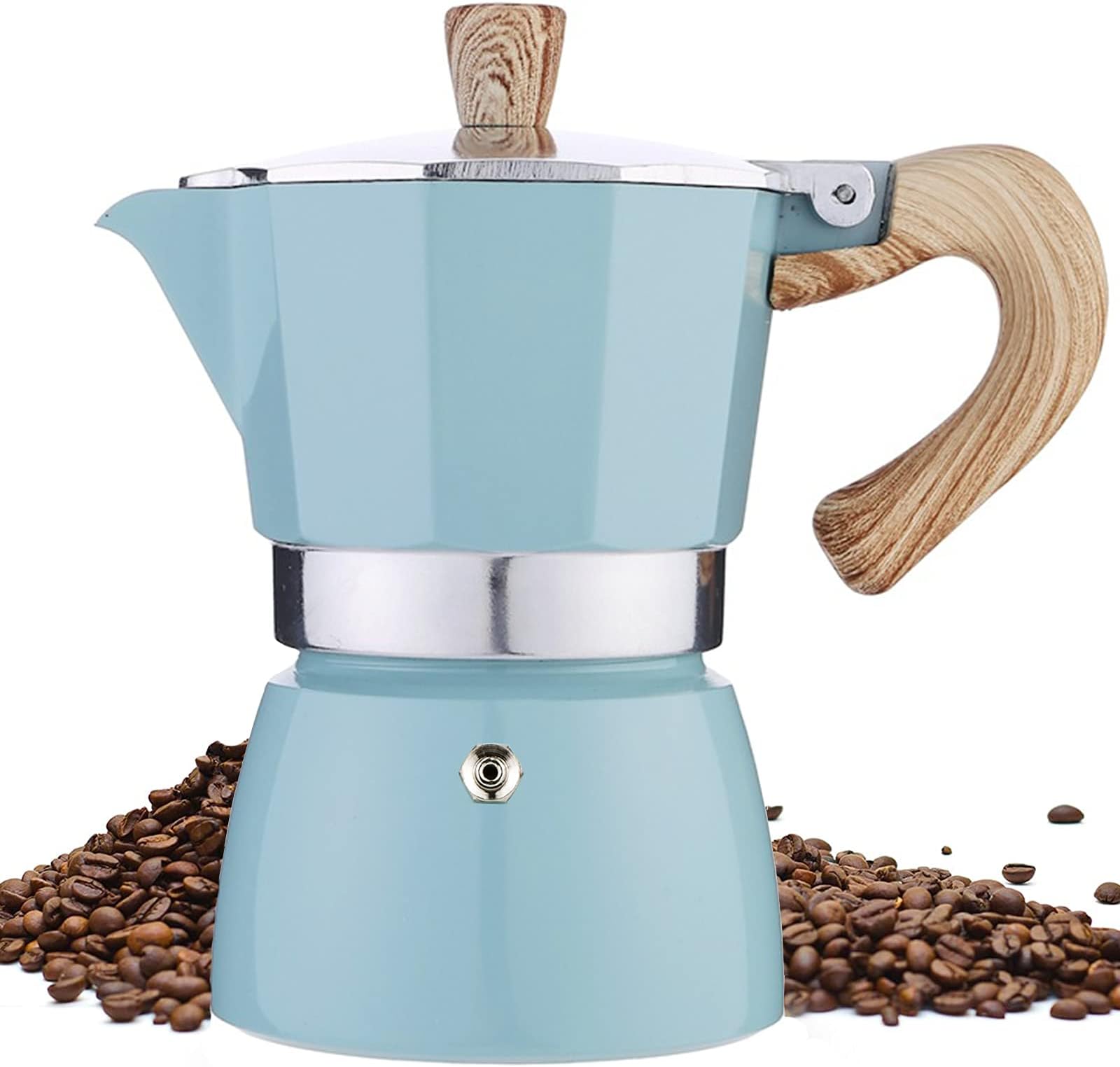 Moka Pot - Stovetop Espresso Maker 3 Cup/5 OZ Italian Coffee Maker Camping Coffee Pot Manual Cuban Coffee Percolator for Cappuccino or Latte- Blue