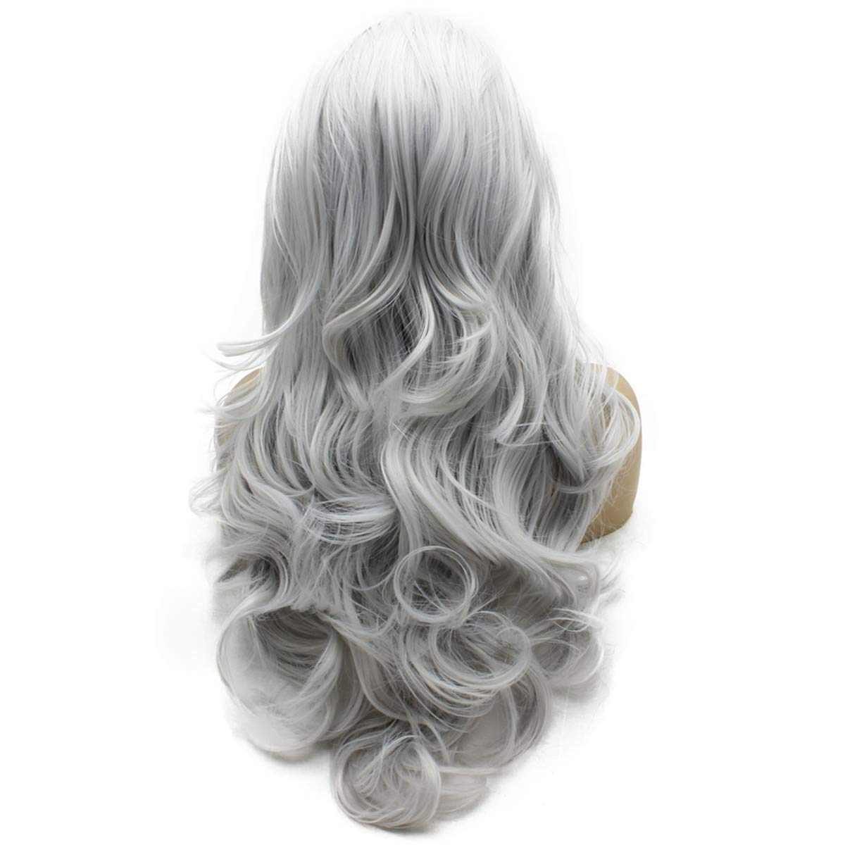 Iwona Long Wavy Siver Gray Half Hand Tied Lace Front Synthetic Wig Heat Resistant