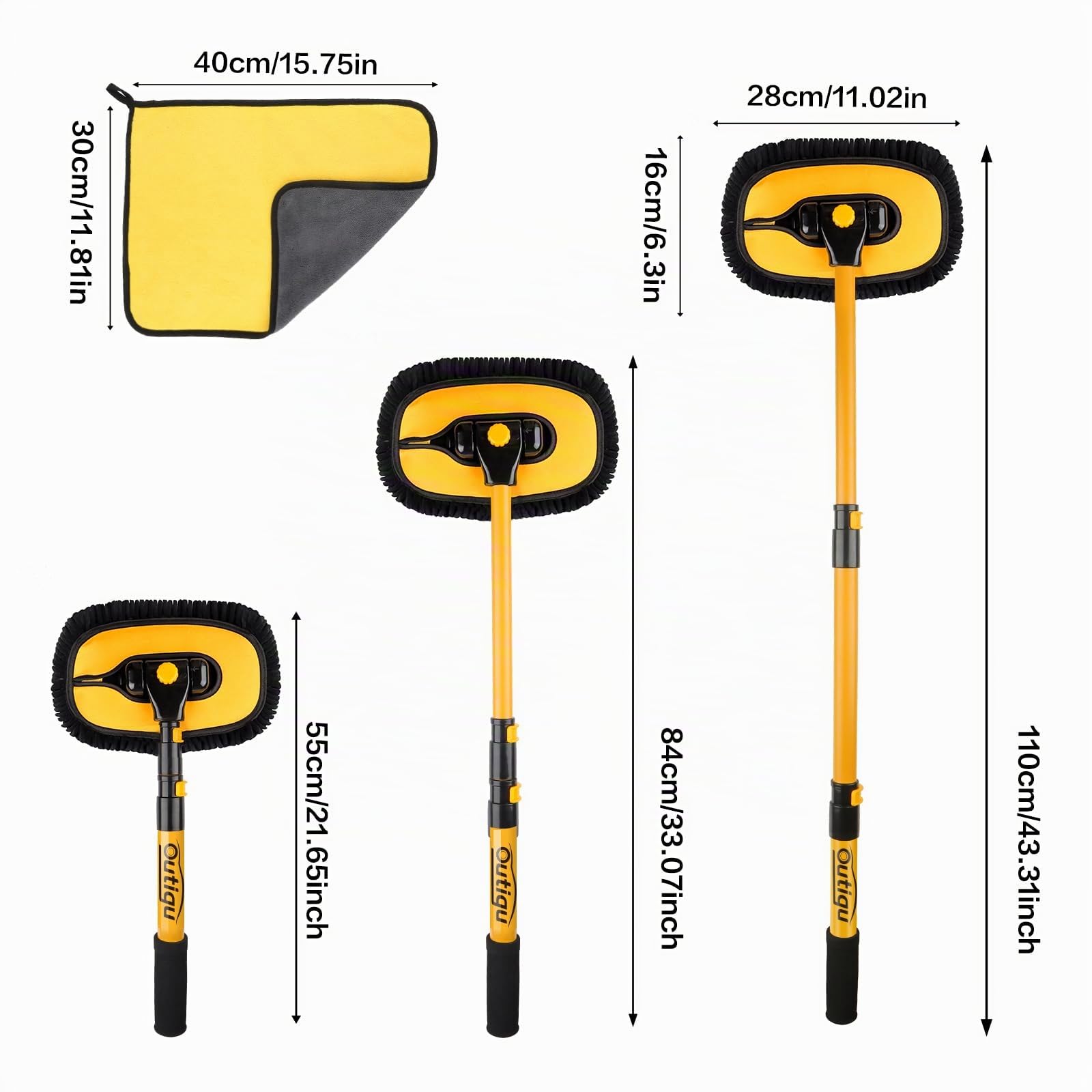 Cepillo de lavado de coche con mango telescópico, 3 en 1, chenilla de microfibra chenilla, kit de limpieza para coche, camión y limpieza de la casa, cepillo de lavado de coches con diseño