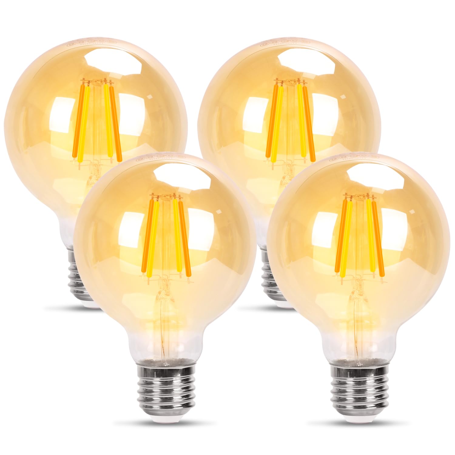 Great Jacob Vintage Glühbirne Filament E27, 6W Entspricht 86W, Warmweiß 2200K, 1260 Lumen, Vintage Retro Dekorative Glühlampe G80, Energiesparend, Nicht Dimmbar, 4 Stück