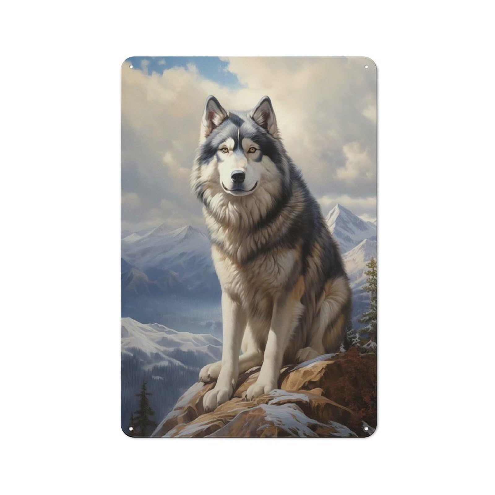 Junmoney Style-14 Clean Industrial Alaskan Malamute In Mountain Landscape Industrial Metal Sign 30X20cm, Studio Wall Art For Loft, Studio, Office Or Creative Room