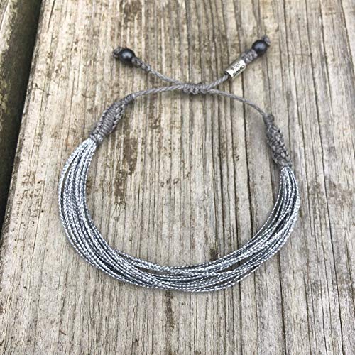 Silver String Bracelet With Hematite Stones - Handmade Awareness Bracelet In Grey/Gray And Metallic Silver Cord Size Adjustable For Men And Women With 6-7.25 Inch Wrist #TOP3