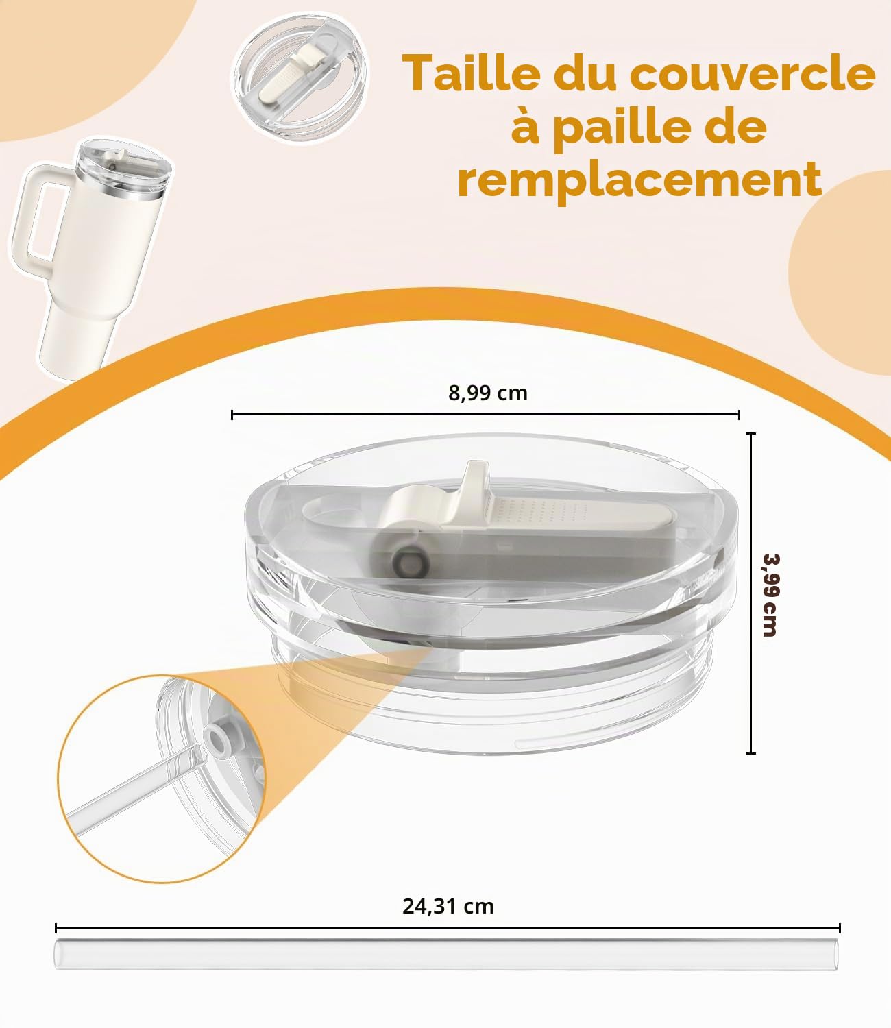 CloudValley [2 Pièces] Couvercle Étanché pour Stanley Cup 30 oz Accessoires, Remplaçant avec Paille Pliable en PC, [Amovible & Facile à Nettoyer] Couvercle de Protection Réutilisable, Blanc