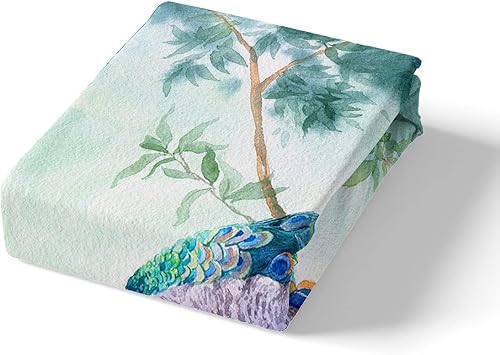 Miniatura 5 de Chinoiserie Chic - Juego de funda de edredón con diseño de pavo real, diseño botánico de pájaro y ramas de árboles, vintage, tribal, vintage, plumas