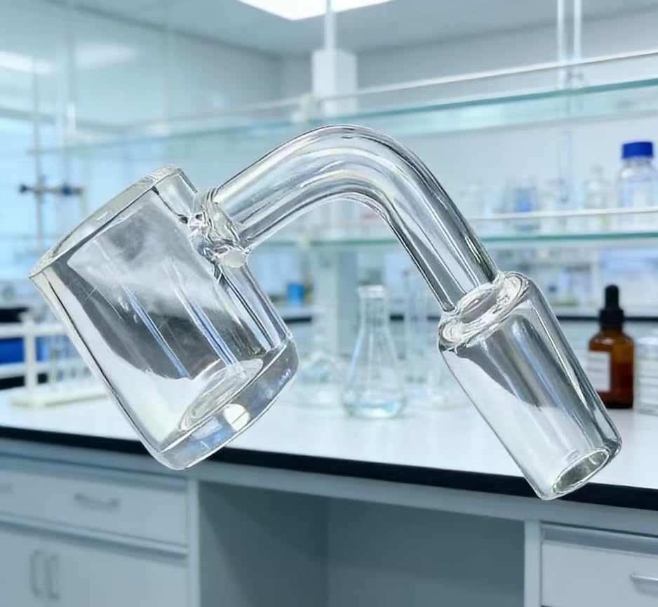 Laboratory Glass Funnel Set, 4-Piece with 2 Funnels and 2 Cleaning Brushes, 14mm Wide100% Quartz, Clear Borosilicate Quartz Material, Right-Angle Buffer Zone for Chemical Filtration