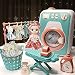Lavatrice e Asciugatrice per Bambini,Mini Giocattolo da Cucina di Simulazione, Set di Lavatrici per Giocattoli Elettronici con Cestini, Vestiti, Grucce per Vestiti e Molto Altro(Color:Blue 1 Set)