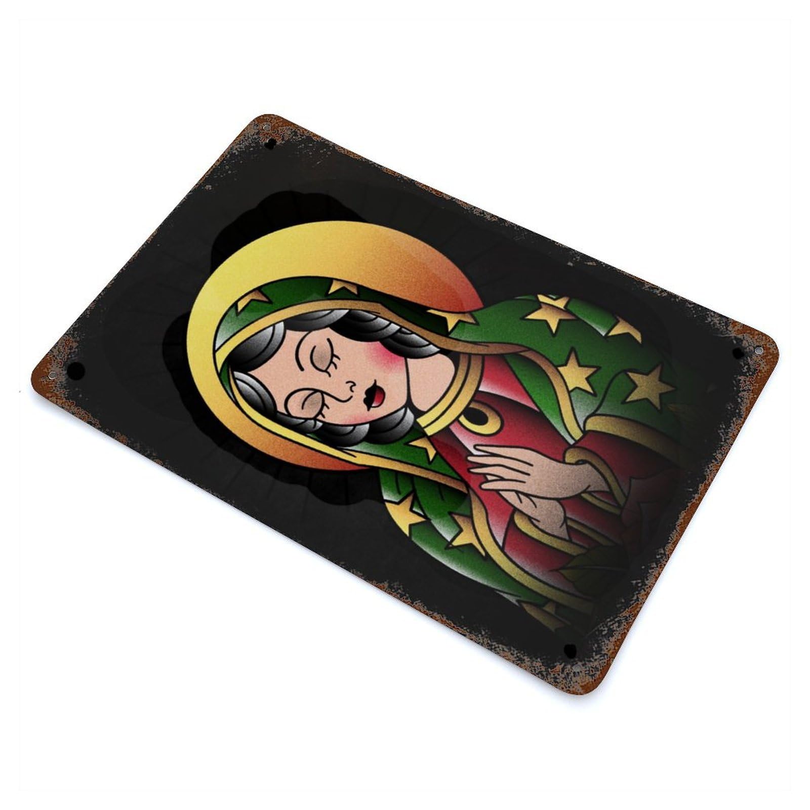 Virgin of Guadalupe Mx 11.8"x7.9" Vintage Rust Metal Sign, Shabby Chic Decor for Garage, Bar And Workshop Decor