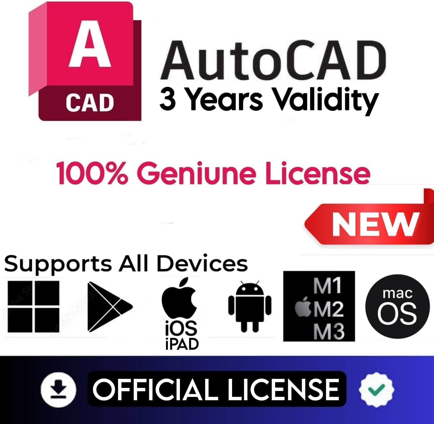 AutoCAD Software (3 Jahre + 3 Geräte offizielle Lizenz) (Für alle Geräte Windows, MacOS, Android iPAD) Originallizenz (2018 bis 2025) 3 Benutzer gleichzeitig, 3 JAHRE GÜLTIGKEIT
