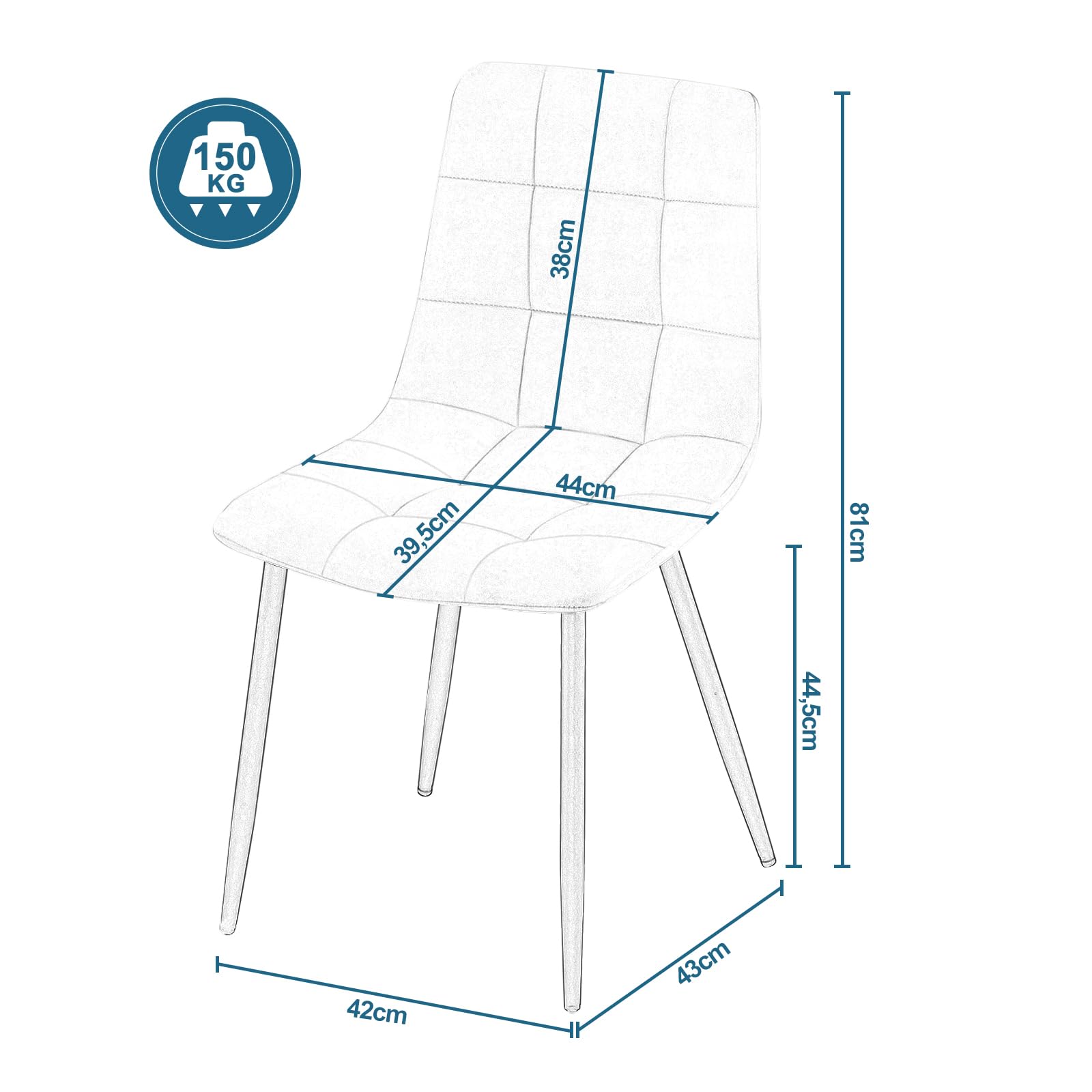 EUGAD Chaises de Salle à Manger Lot de 4, Chaise de Cuisine, avec Pieds en Métal et Dossier, Siège Rembourré, en Velours, Noir