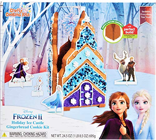 Frozen II Holiday Ice Castle Gingerbread Cookie Kit - Crafty Cooking Kits - 24.5 oz (695g) - Includes Everything Needed for Decorations - Perfect Connector Clips - Movie Themed Gingerbread House