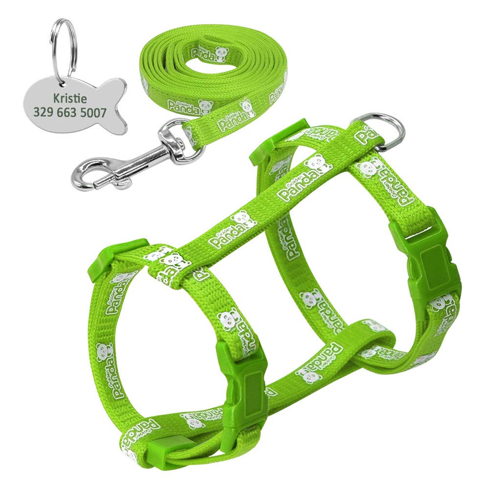 SOCHII 4 Colors Nylon Reflective Cat Puppy Harness Leash Lead Set Walking Adjustable Pet Traction Vest Belt for Cat Kitten Gift ID Tag Green Chest 24 to 36cm
