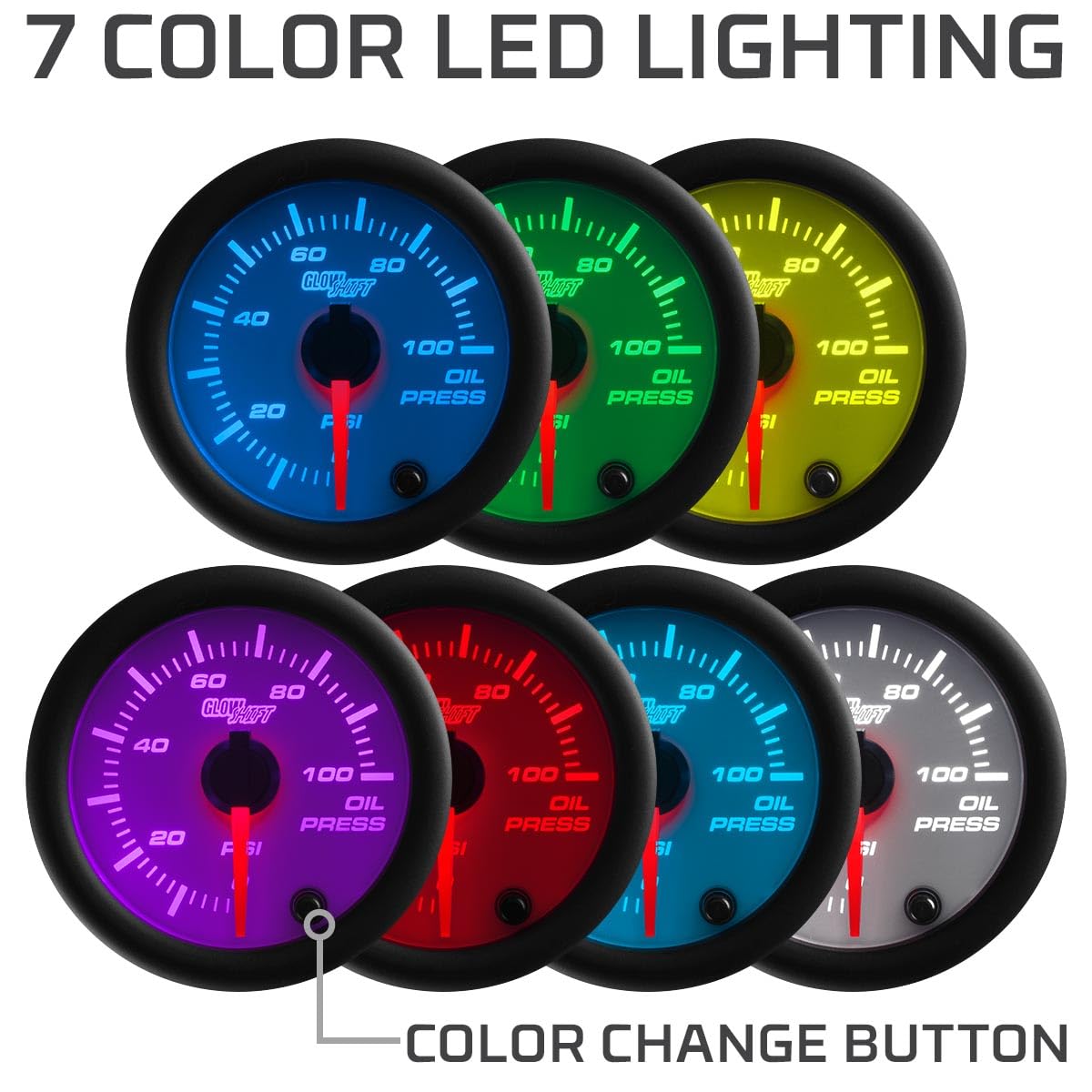 glowshift blanco 7 Color Indicador de presión de aceite