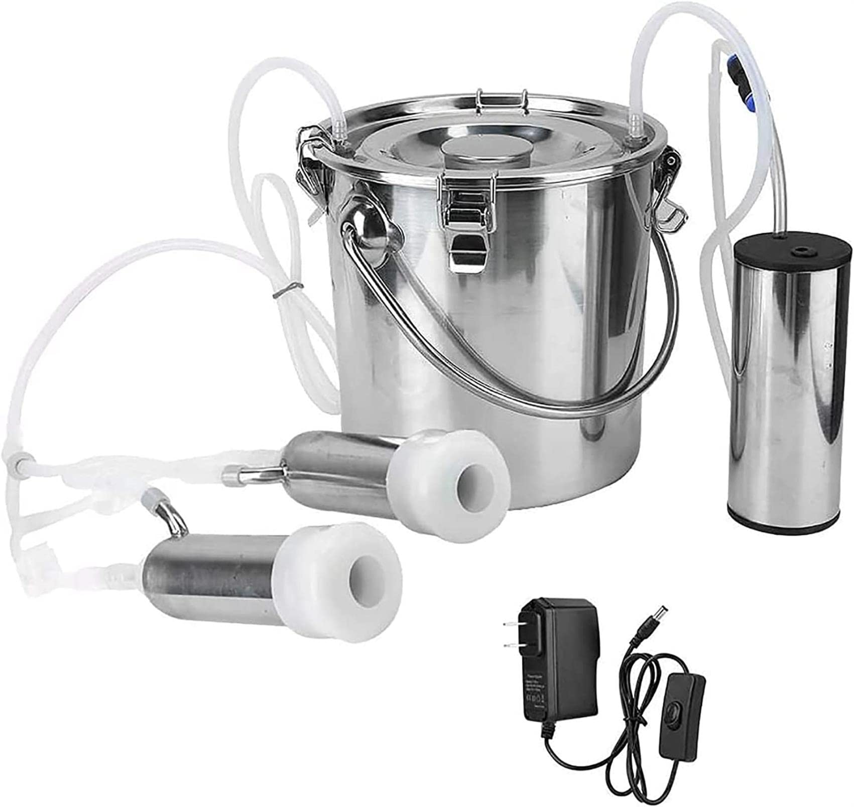 sjdoPulse Goat Milking Machine Electric, Electric Pulsation Milking Machine For Goats, Milking Machine Stainless Steel Bucket, Portable Pulsating Milking Device For Farm Cow And Sheep