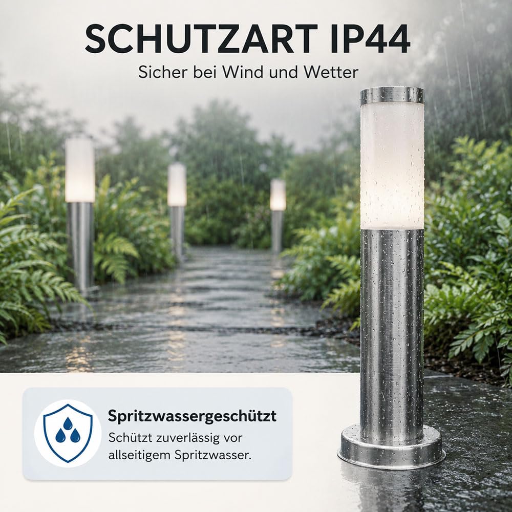 4x LED Außen Stehleuchte Standlampe Beleuchtung Weg-Licht Edelstahl IP44 geeignet für Garten, Hof, Weg, Eingangsbereich, Veranda, Terrasse