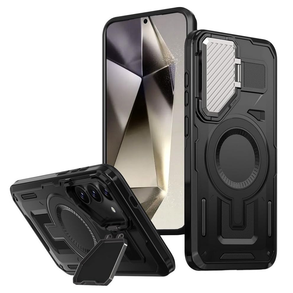 Image of YUWOO Back Cover for Samsung Galaxy S24 FE 5G|Compatible with MagSafe|Camera Cover Stand|Military Grade Protection|Rugged Magnetic Phone Case Back Cover for Samsung Galaxy S24 FE 5G