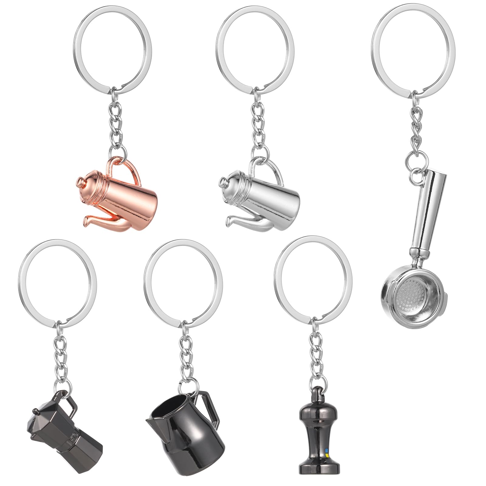 OSALADI 6Pcs Coffee Series Charm Keychain Sets Coffee Pitcher Coffee Pot Pendant Key Holder Miniature Novelty Keyring for New Year Christmas Coffee Lover Barista Gift Assorted Color
