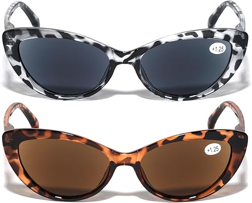 Miniatura 8 de 2 pares de lentes de sol de lectura de tortuga negra para mujer, diseño de ojo de gato al aire libre