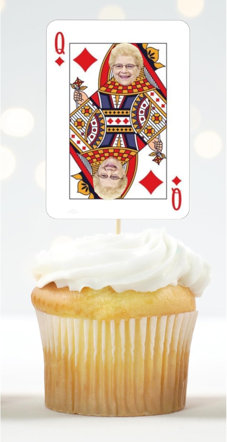 Custom Playing Cards Cupcake Toppers – Photo Face Aces, Kings & Queens for Birthday or Casino Party - Personalized Sets of 6–36