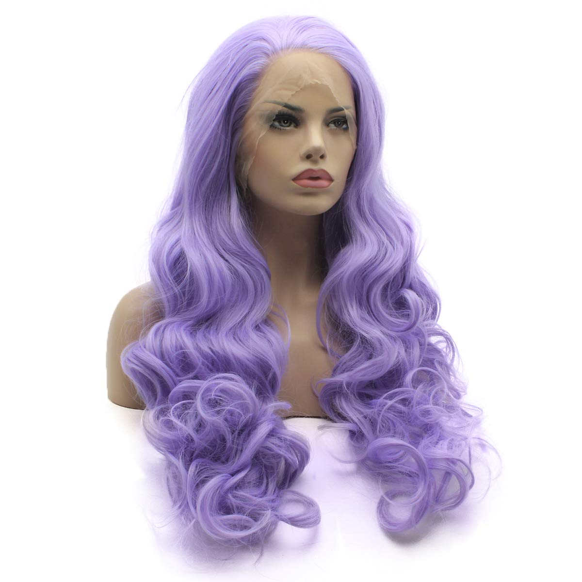 Lushy Wavy Long Light Purple Wig Half Hand Tied Heat Resistant Synthetic Lace Front Wig