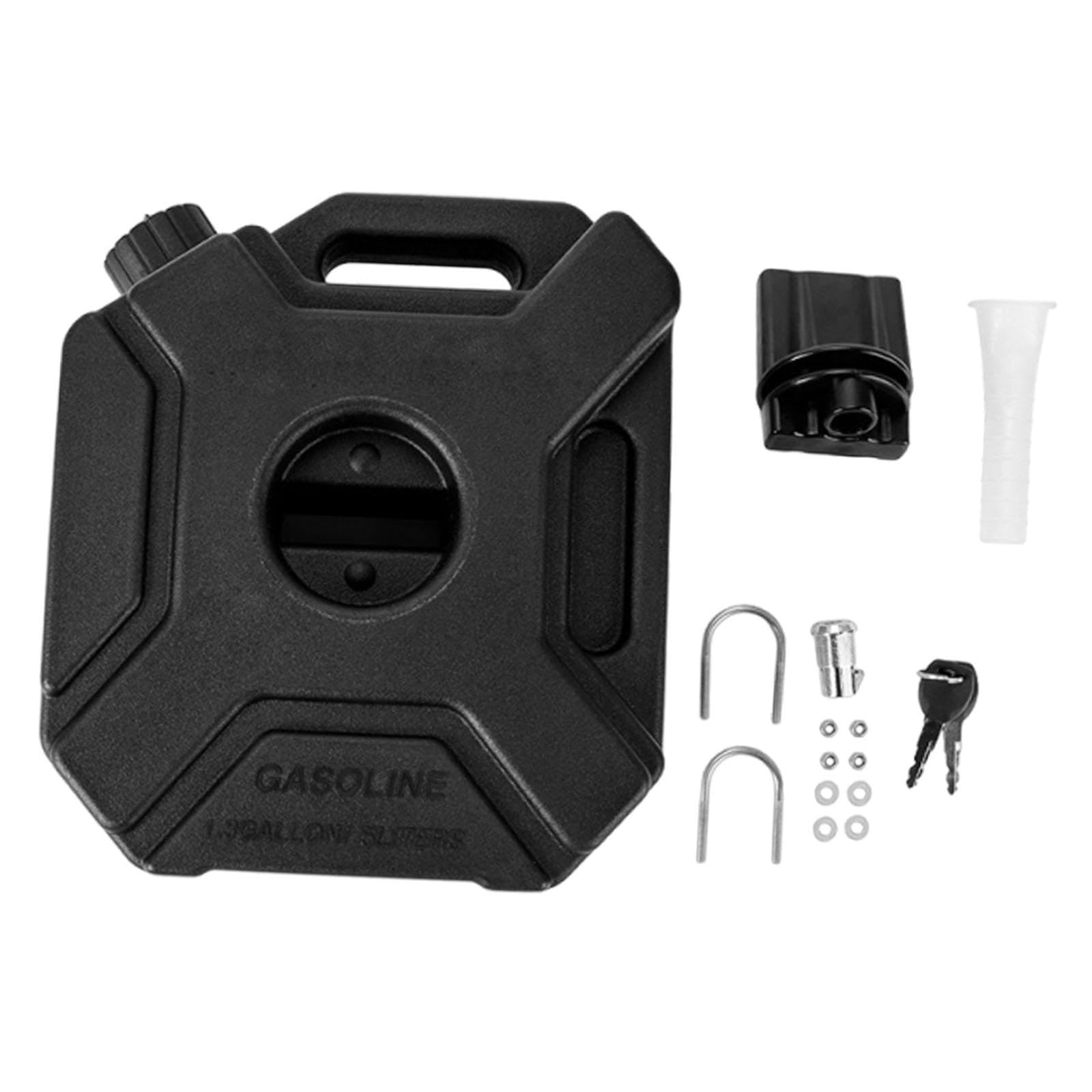 Milageto Réservoir d'Essence Portable avec Poignée, Bidon d'Essence de Rechange, Réservoir d'Huile en Plastique avec Serrure à Clé, Robuste, Bidon d'Essence Universel pour Moto, Quad et Auto, Noir, 5L