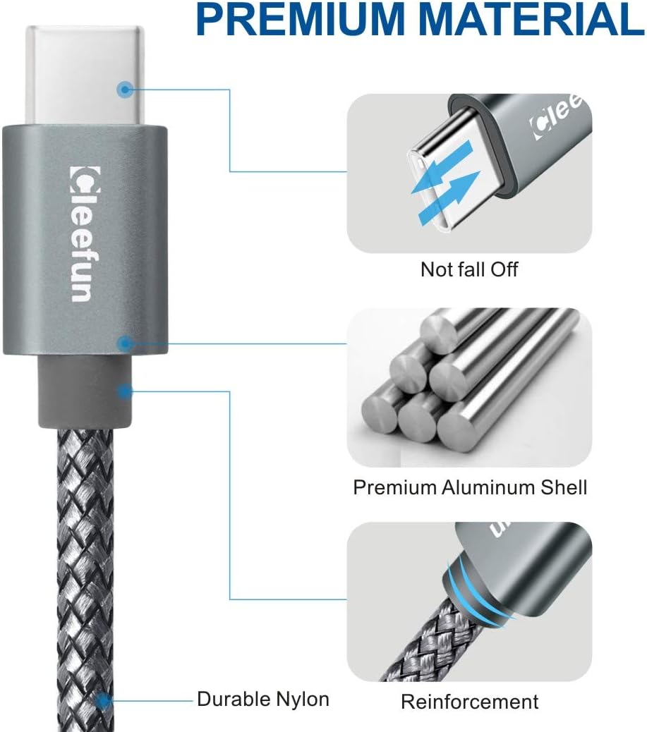 CLEEFUN USB C Cable Fast Charging [2-Pack, 1ft], Nylon Braided USB A to Type C Charger Cord Compatible with Samsung Galaxy S10 S9 S8 Plus S10+ S10e, Note 10/10+/9/8, Moto G8 G7 G6, LG G8 G7 G6 V50