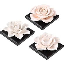 3 Pcs Passive Essential Oil Diffuser Stone Set, Magnolia Lotus Rose Flower Passive Diffusers with Wood Base for Car, Desk, Bedroom, Home Decor Gift, No Essential Oil