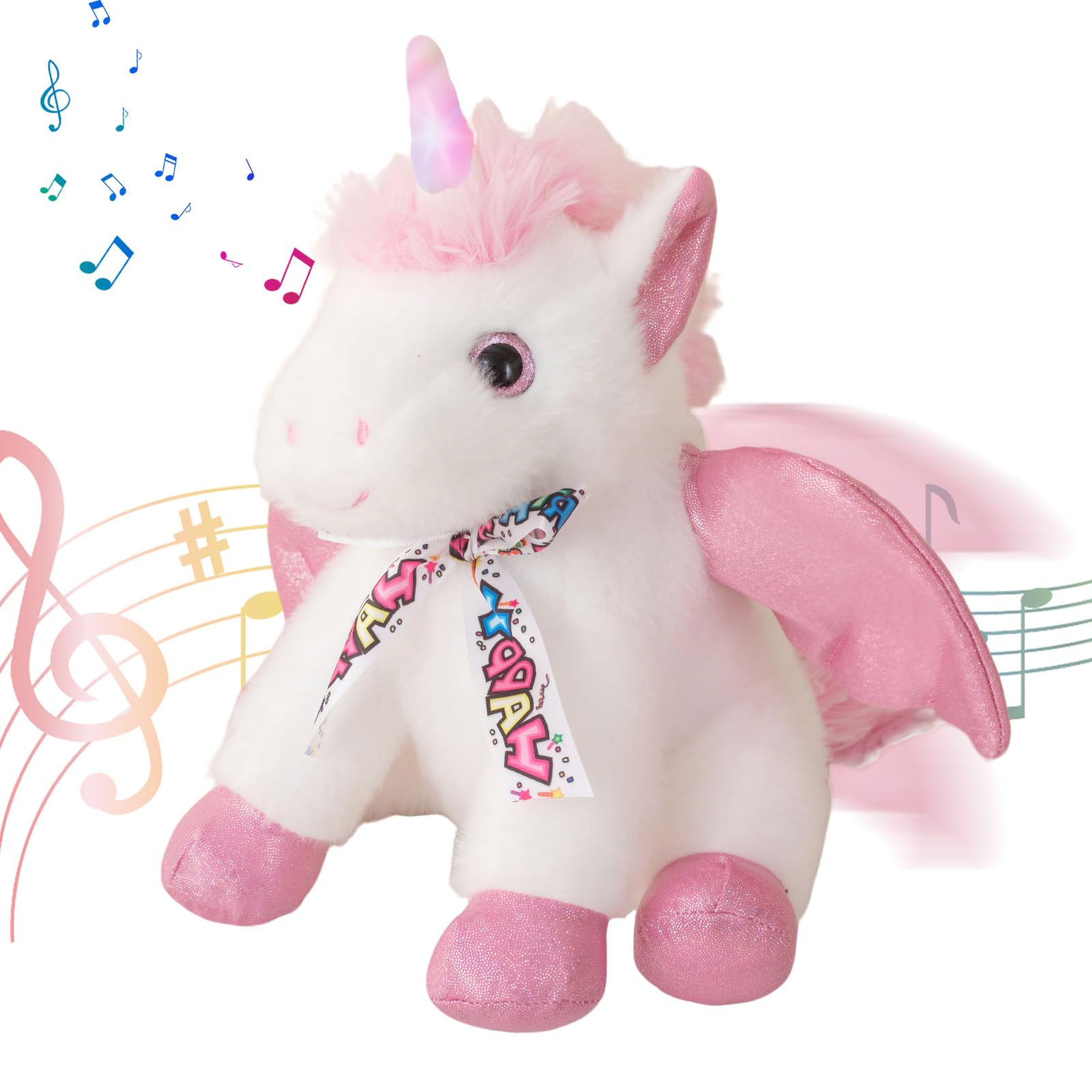 Happy Birthday Gifts - Peluche a forma di unicorno con la canzone di buon compleanno, unicorno con ali mobili, regalo per feste per bambini, ragazzi, ragazze, bambini, 28 cm, rosa