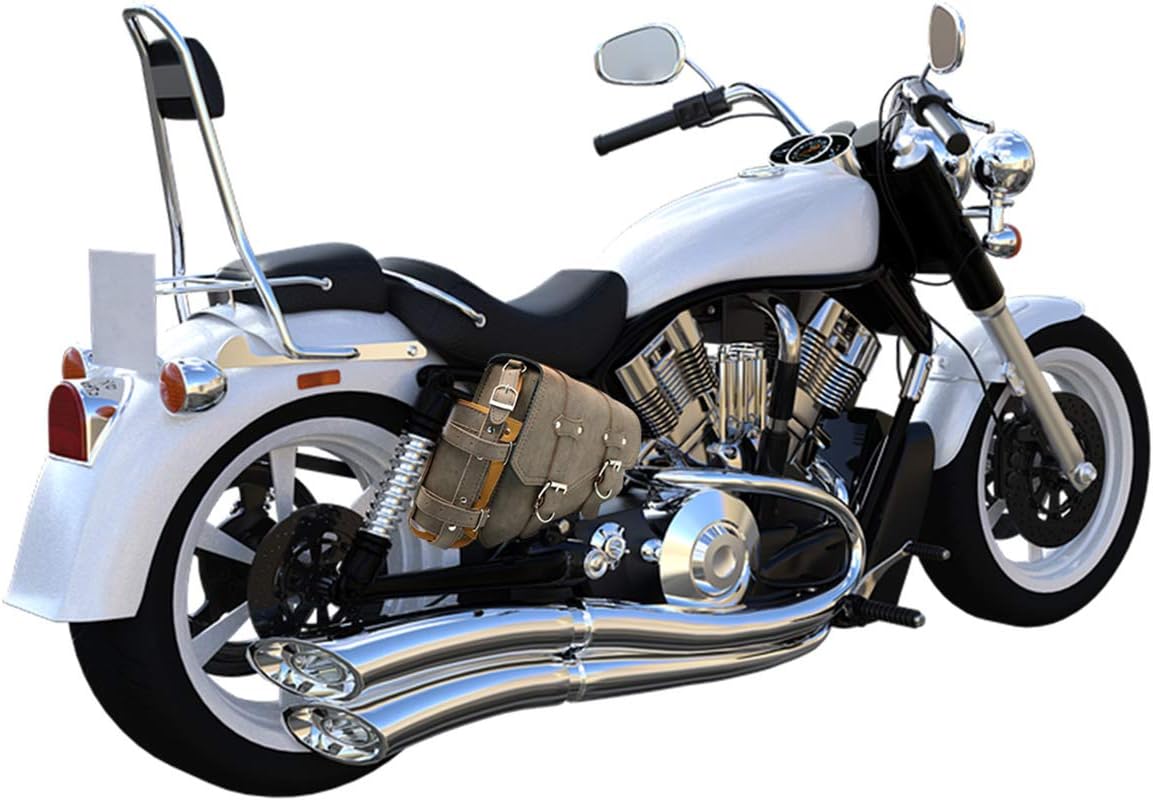 evomosa Universal Motorcycle Saddlebags PU Leather Side Tool Bags for Saddlebag -Brown (Right Side)