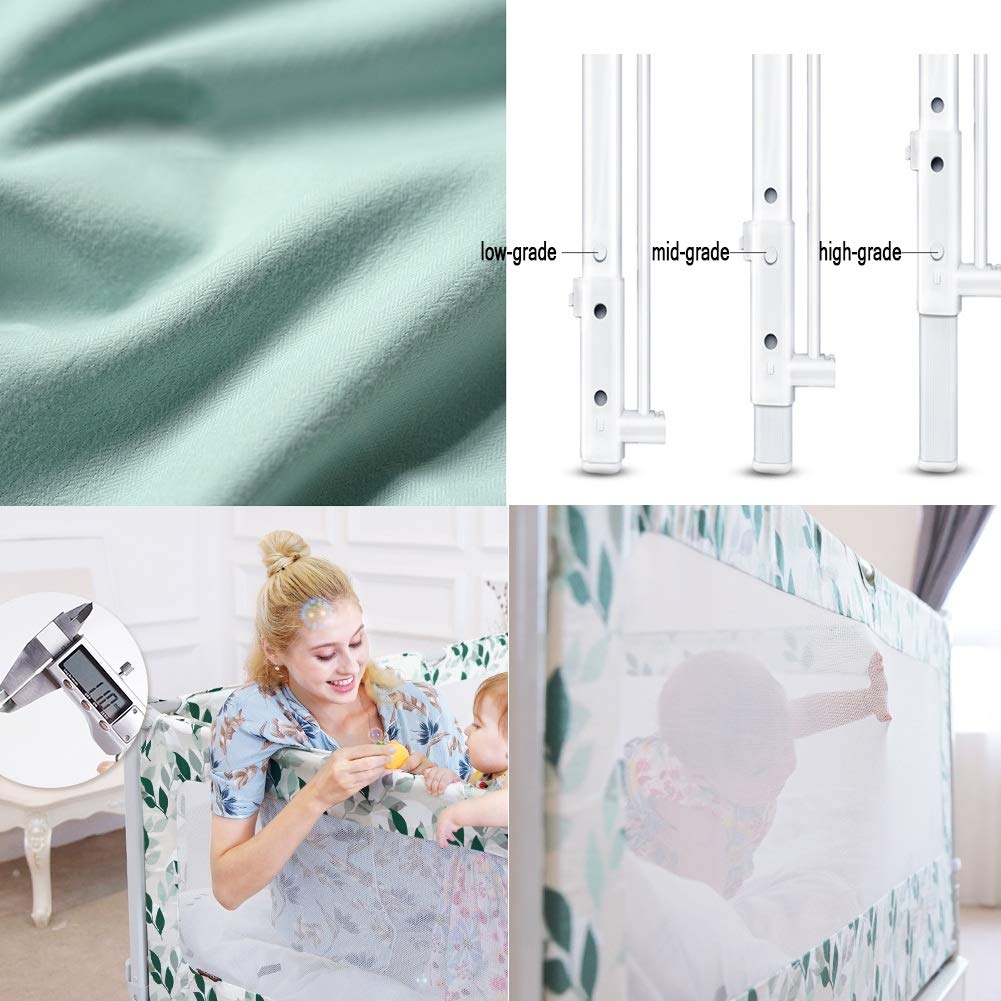Barandillas de Cama con Malla ventilada, Protector de Cama con elevación Vertical para Mayor Seguridad y Estabilidad, barandilla de Cama compacta para Viajes (Color: Rosa, Tamaño:
