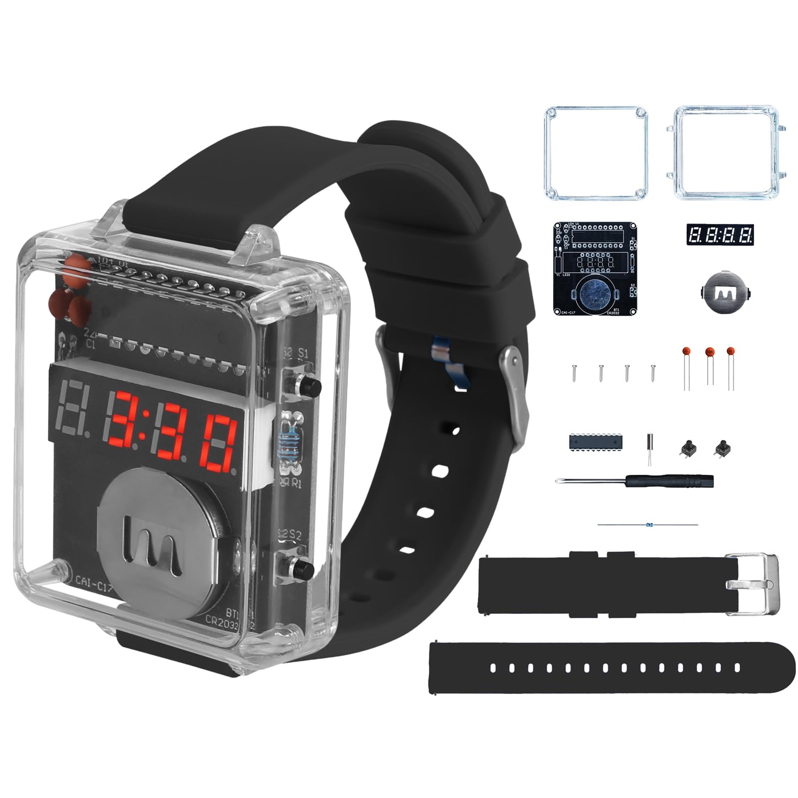 Kit Orologio Digitale Da Polso Fai Da Te – Saldatura THT, Display LED Rosso, Custodia Trasparente, Progetto STEM 14+ Anni - 6