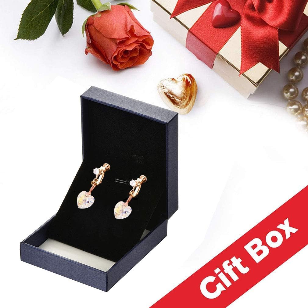Austrian Crystal Heart Drop Clip On Dangle Earrings for Women Non Pierced 14K Rose Gold Plated Hypoallergenic Jewelry - Image 5